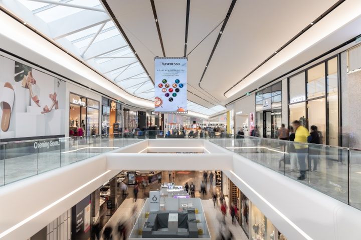 Interior of Sylvia Park Galleria shopping centre with skylight and upper level
